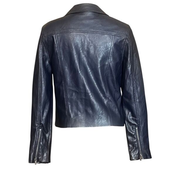 Popsugar Blue Faux Leather Biker Motorcycle Zip Up Jacket S - Picture 6 of 10